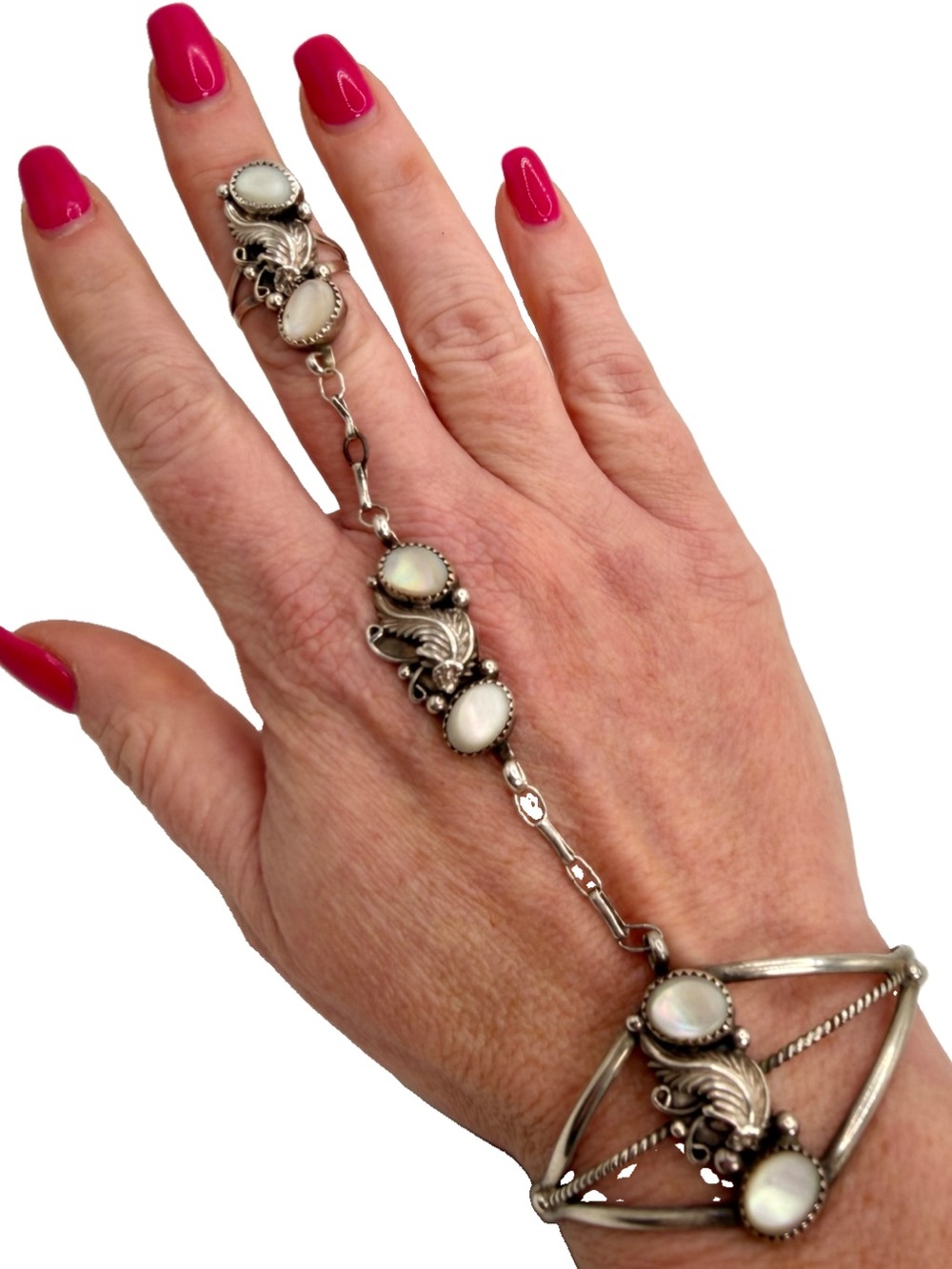 Jason Livingston Navajo Sterling Mother Of Pearl Cuff Bracelet Slave Ring Combo